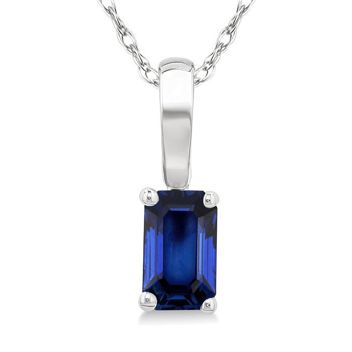 5X3 MM Octagon Shape Sapphire Precious Solitaire Pendant With Chain in 10K White Gold