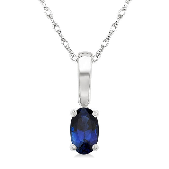 5X3 MM Oval Shape Sapphire Precious Solitaire Pendant With Chain in 10K White Gold