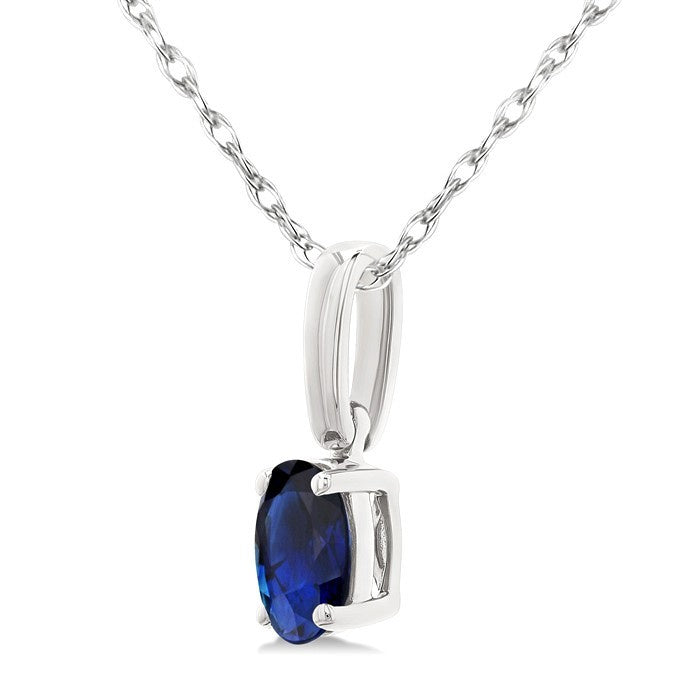 5X3 MM Oval Shape Sapphire Precious Solitaire Pendant With Chain in 10K White Gold