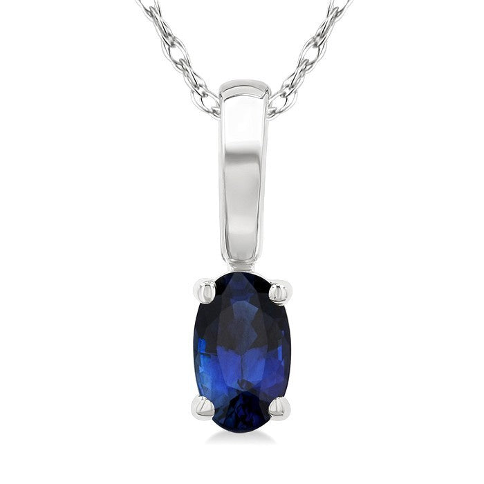 5X3 MM Oval Shape Sapphire Precious Solitaire Pendant With Chain in 10K White Gold