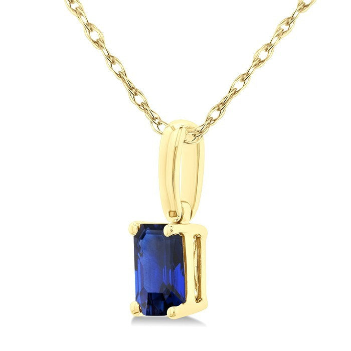 5X3 MM Octagon Shape Sapphire Precious Solitaire Pendant With Chain in 10K Yellow Gold