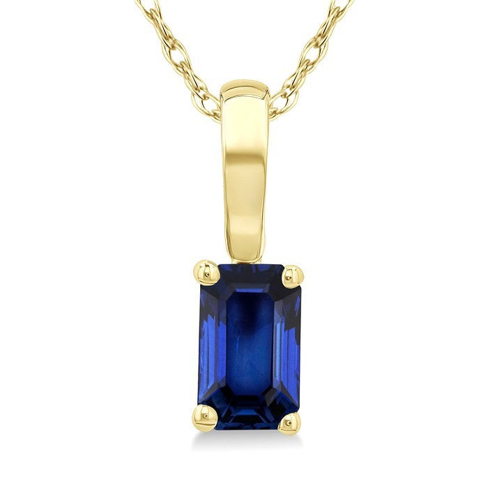 5X3 MM Octagon Shape Sapphire Precious Solitaire Pendant With Chain in 10K Yellow Gold