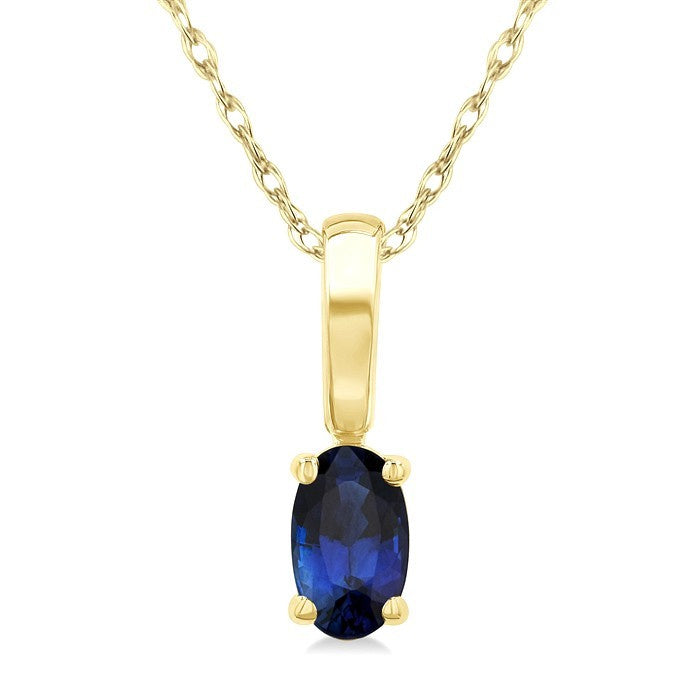 5X3 MM Oval Shape Sapphire Precious Solitaire Pendant With Chain in 10K Yellow Gold