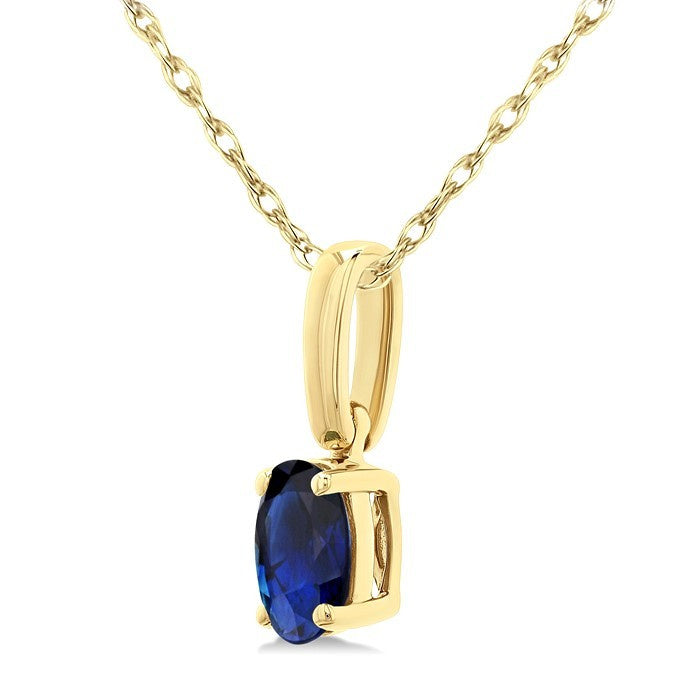 5X3 MM Oval Shape Sapphire Precious Solitaire Pendant With Chain in 10K Yellow Gold