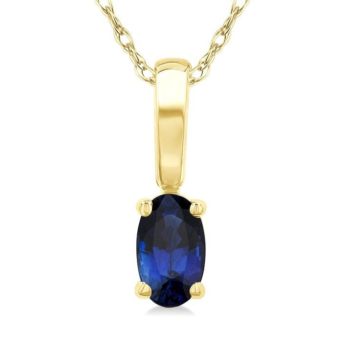 5X3 MM Oval Shape Sapphire Precious Solitaire Pendant With Chain in 10K Yellow Gold