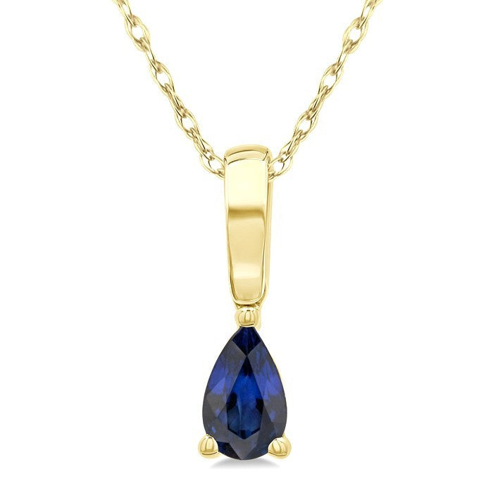 5X3 MM Pear Shape Sapphire Precious Solitaire Pendant With Chain in 10K Yellow Gold