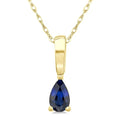 5X3 MM Pear Shape Sapphire Precious Solitaire Pendant With Chain in 10K Yellow Gold
