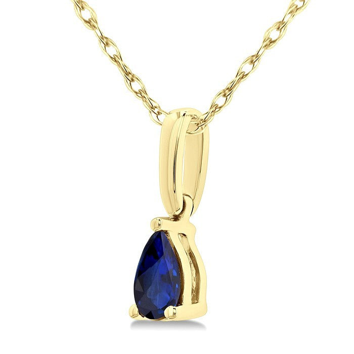 5X3 MM Pear Shape Sapphire Precious Solitaire Pendant With Chain in 10K Yellow Gold