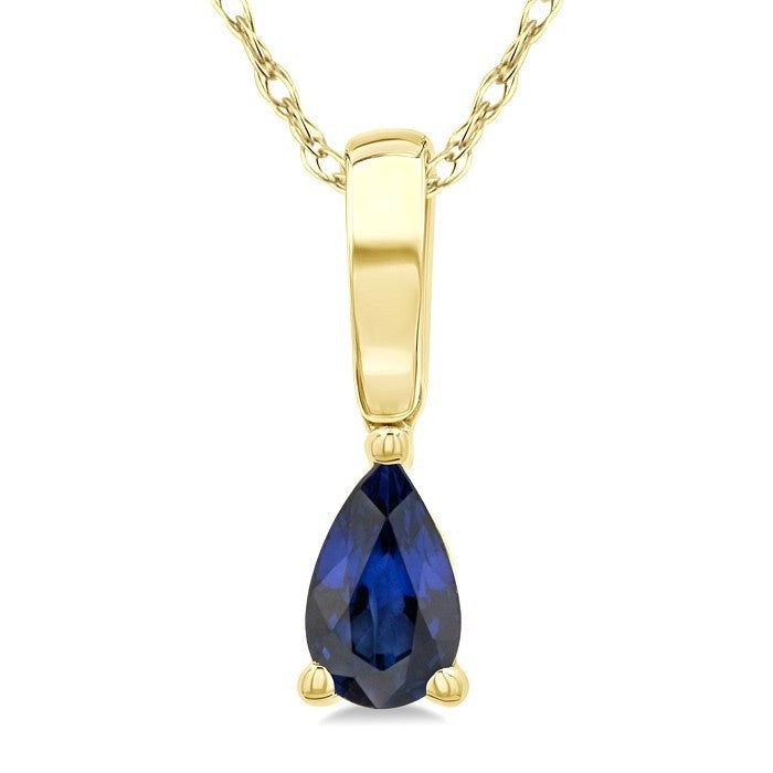 5X3 MM Pear Shape Sapphire Precious Solitaire Pendant With Chain in 10K Yellow Gold