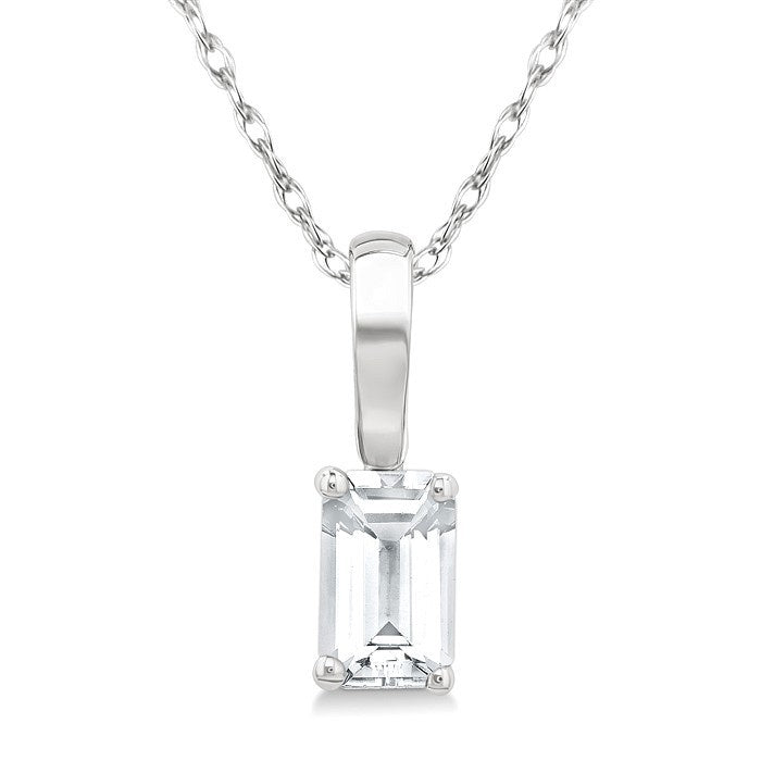 5X3 MM Octagon Shape White Topaz Semi-Precious Solitaire Pendant With Chain in 10K White Gold