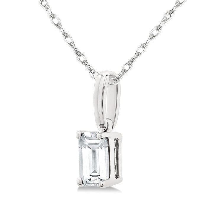 5X3 MM Octagon Shape White Topaz Semi-Precious Solitaire Pendant With Chain in 10K White Gold