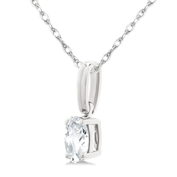 5X3 MM Oval Shape White Topaz Semi-Precious Solitaire Pendant With Chain in 10K White Gold