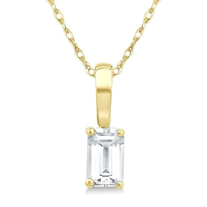5X3 MM Octagon Shape White Topaz Semi-Precious Solitaire Pendant With Chain in 10K Yellow Gold