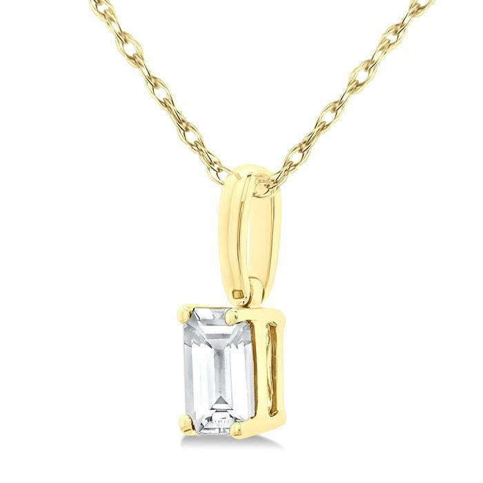 5X3 MM Octagon Shape White Topaz Semi-Precious Solitaire Pendant With Chain in 10K Yellow Gold