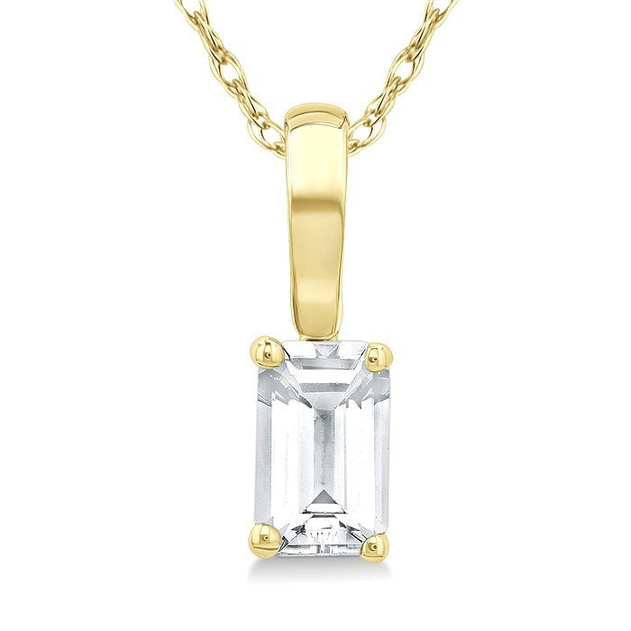 5X3 MM Octagon Shape White Topaz Semi-Precious Solitaire Pendant With Chain in 10K Yellow Gold