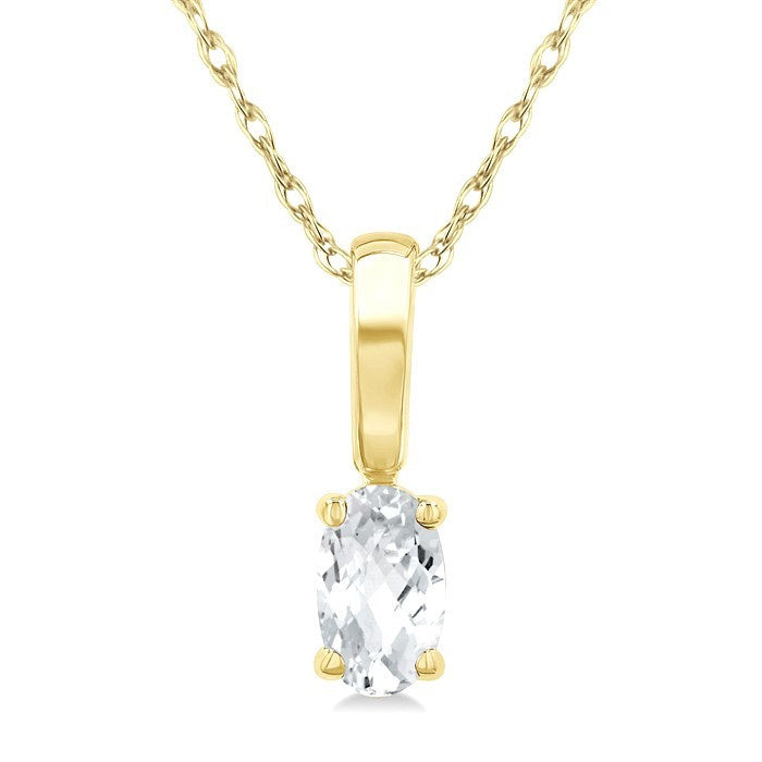 5X3 MM Oval Shape White Topaz Semi-Precious Solitaire Pendant With Chain in 10K Yellow Gold