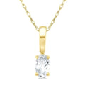 5X3 MM Oval Shape White Topaz Semi-Precious Solitaire Pendant With Chain in 10K Yellow Gold
