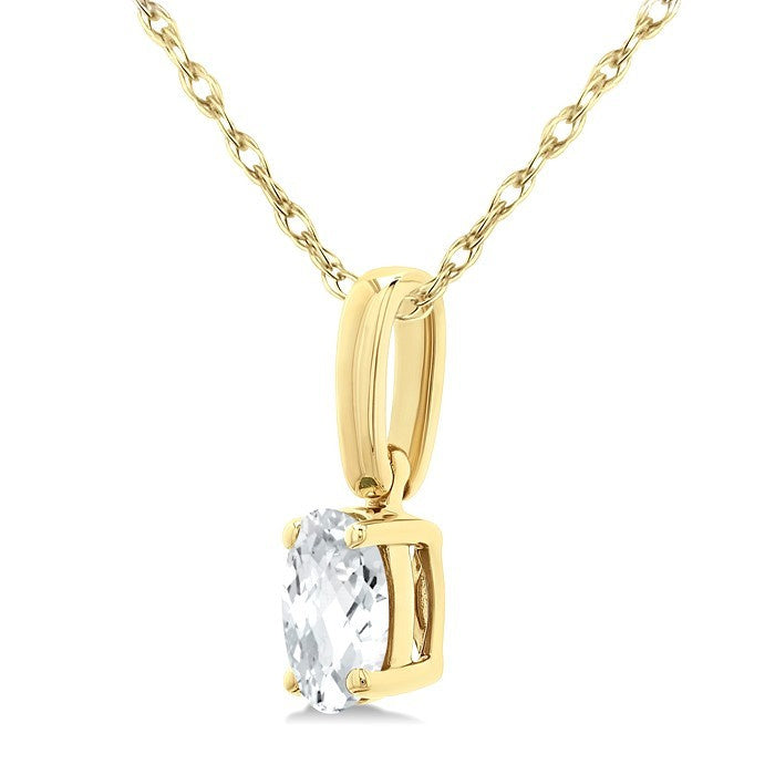 5X3 MM Oval Shape White Topaz Semi-Precious Solitaire Pendant With Chain in 10K Yellow Gold