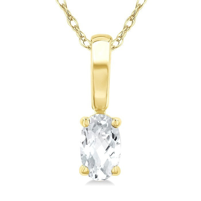 5X3 MM Oval Shape White Topaz Semi-Precious Solitaire Pendant With Chain in 10K Yellow Gold