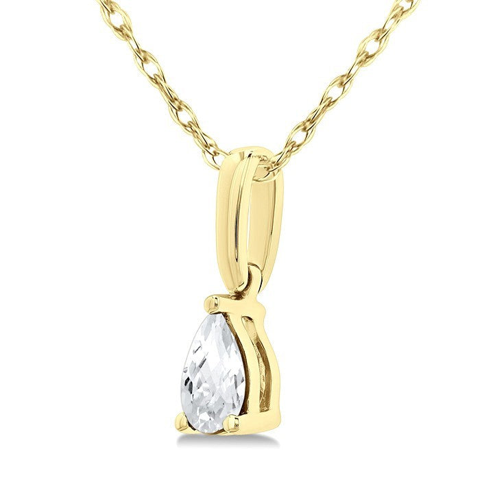 5X3 MM Pear Shape White Topaz Semi-Precious Solitaire Pendant With Chain in 10K Yellow Gold