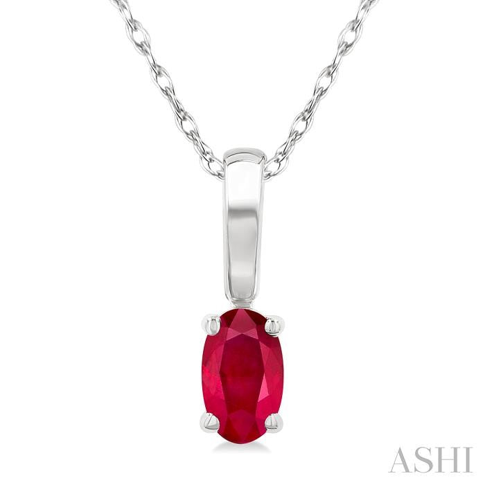 5X3 MM Oval Shape Ruby Precious Solitaire Pendant With Chain in 14K White Gold