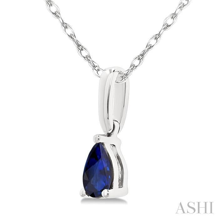 5X3 MM Pear Shape Sapphire Precious Solitaire Pendant With Chain in 14K White Gold
