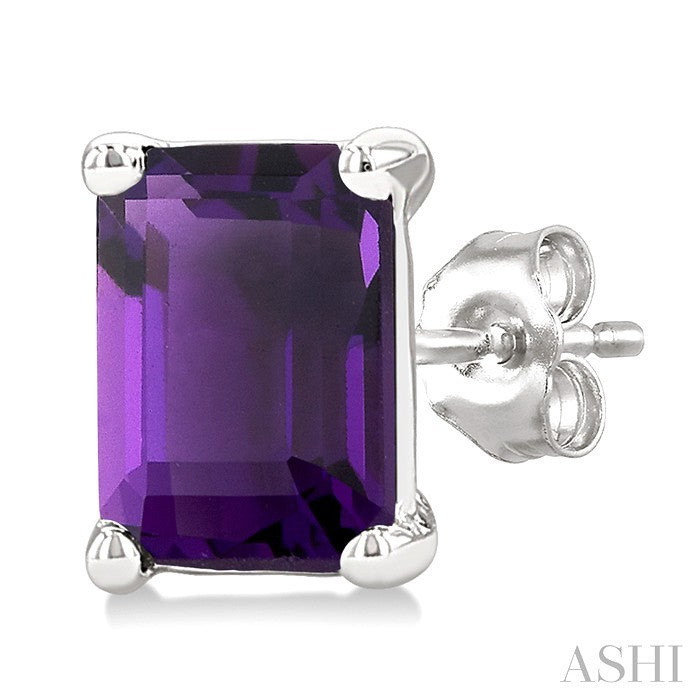 4X3 MM Octagon Shape Amethyst Semi-Precious Stud Earrings in 10K White Gold
