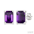 4X3 MM Octagon Shape Amethyst Semi-Precious Stud Earrings in 10K White Gold