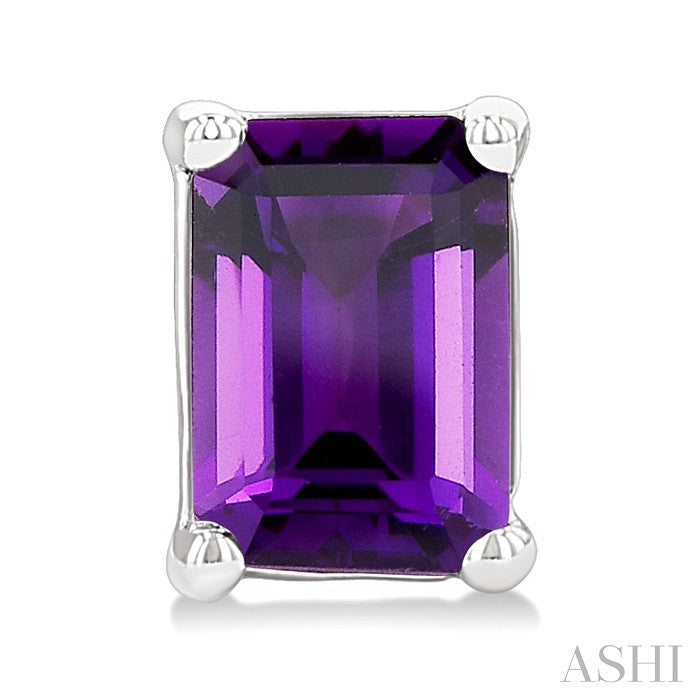 4X3 MM Octagon Shape Amethyst Semi-Precious Stud Earrings in 10K White Gold
