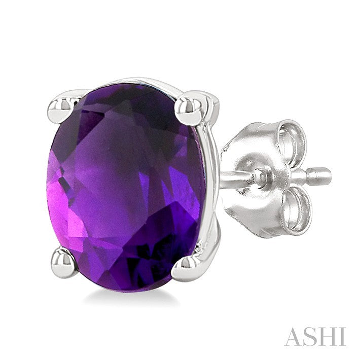 4X3 MM Oval Shape Amethyst Semi-Precious Stud Earrings in 10K White Gold
