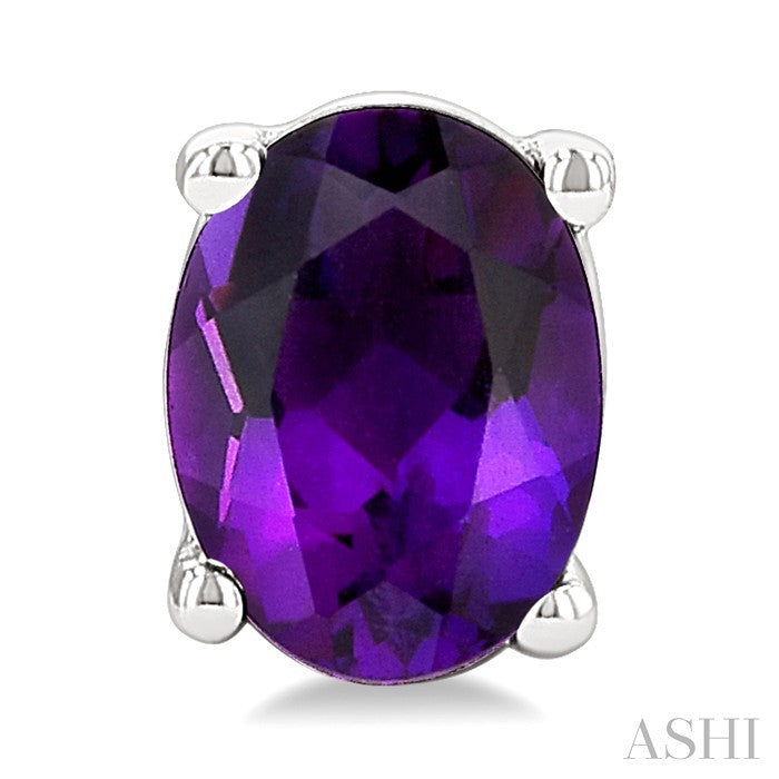 4X3 MM Oval Shape Amethyst Semi-Precious Stud Earrings in 10K White Gold