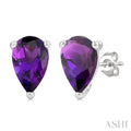 4X3 MM Pear Shape Amethyst Semi-Precious Stud Earrings in 10K White Gold