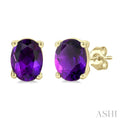 4X3 MM Oval Shape Amethyst Semi-Precious Stud Earrings in 10K Yellow Gold