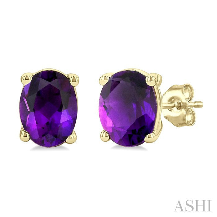 4X3 MM Oval Shape Amethyst Semi-Precious Stud Earrings in 10K Yellow Gold