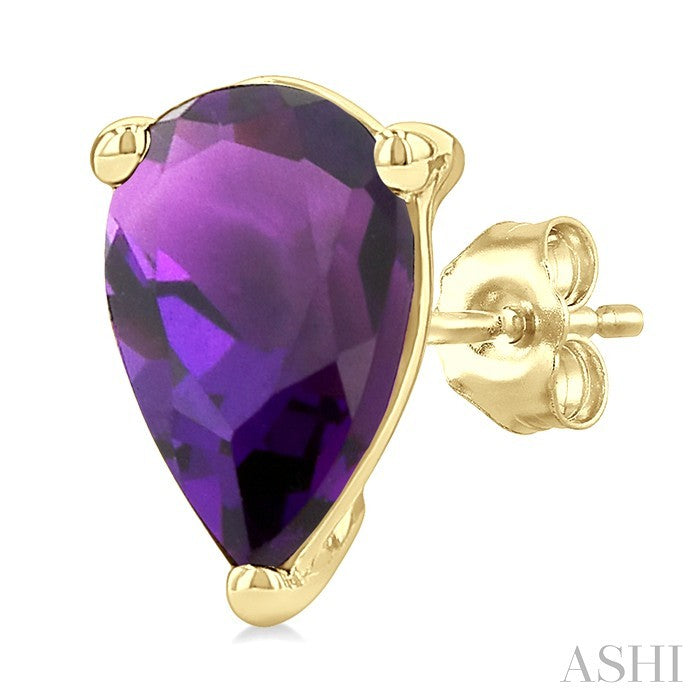 4X3 MM Pear Shape Amethyst Semi-Precious Stud Earrings in 10K Yellow Gold