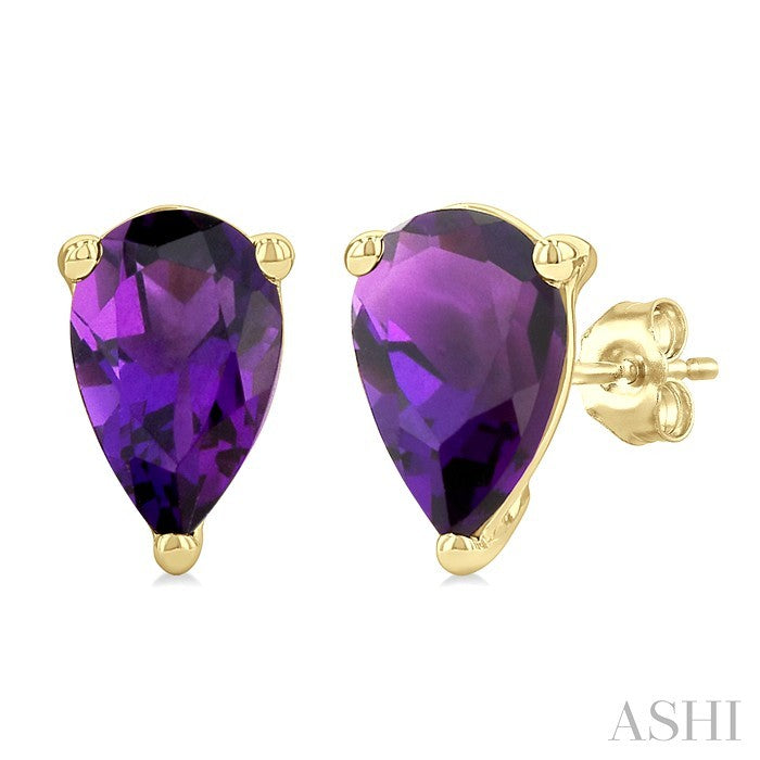 4X3 MM Pear Shape Amethyst Semi-Precious Stud Earrings in 10K Yellow Gold