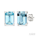 4X3 MM Octagon Shape Aquamarine Semi-Precious Stud Earrings in 10K White Gold