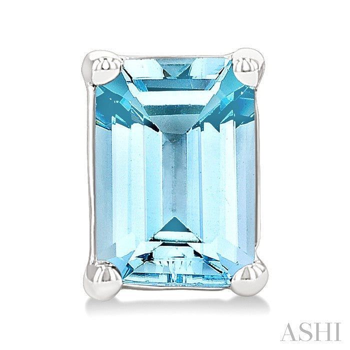 4X3 MM Octagon Shape Aquamarine Semi-Precious Stud Earrings in 10K White Gold
