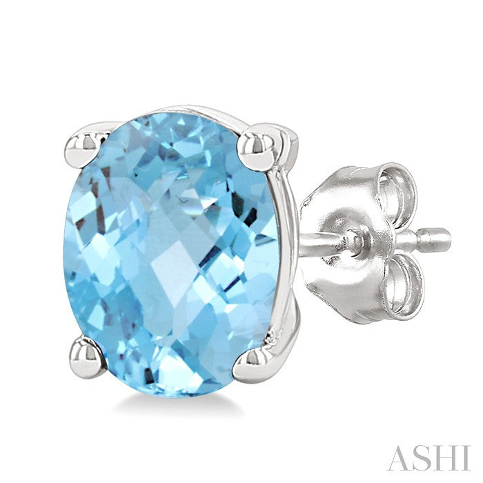 4X3 MM Oval Shape Aquamarine Semi-Precious Stud Earrings in 10K White Gold