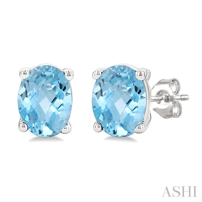 4X3 MM Oval Shape Aquamarine Semi-Precious Stud Earrings in 10K White Gold