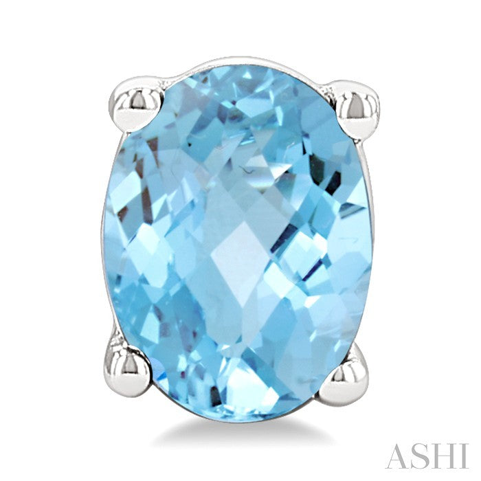 4X3 MM Oval Shape Aquamarine Semi-Precious Stud Earrings in 10K White Gold