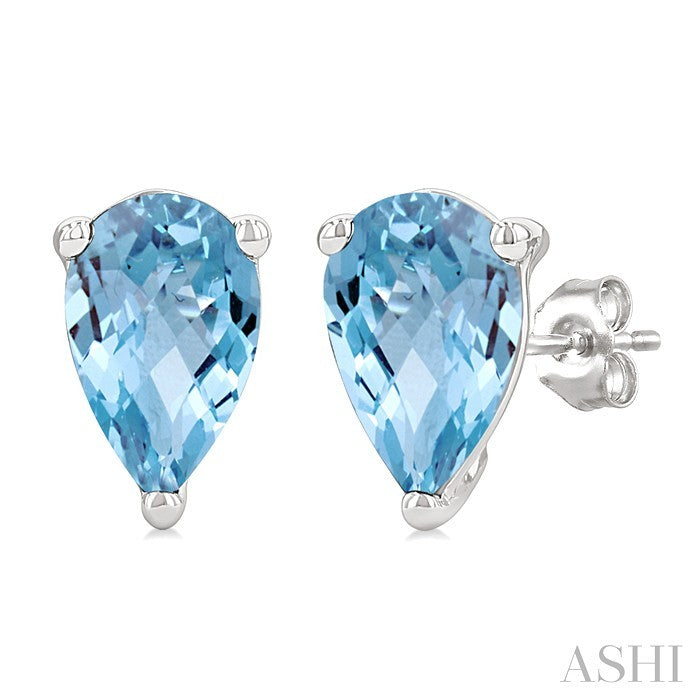 4X3 MM Pear Shape Aquamarine Semi-Precious Stud Earrings in 10K White Gold