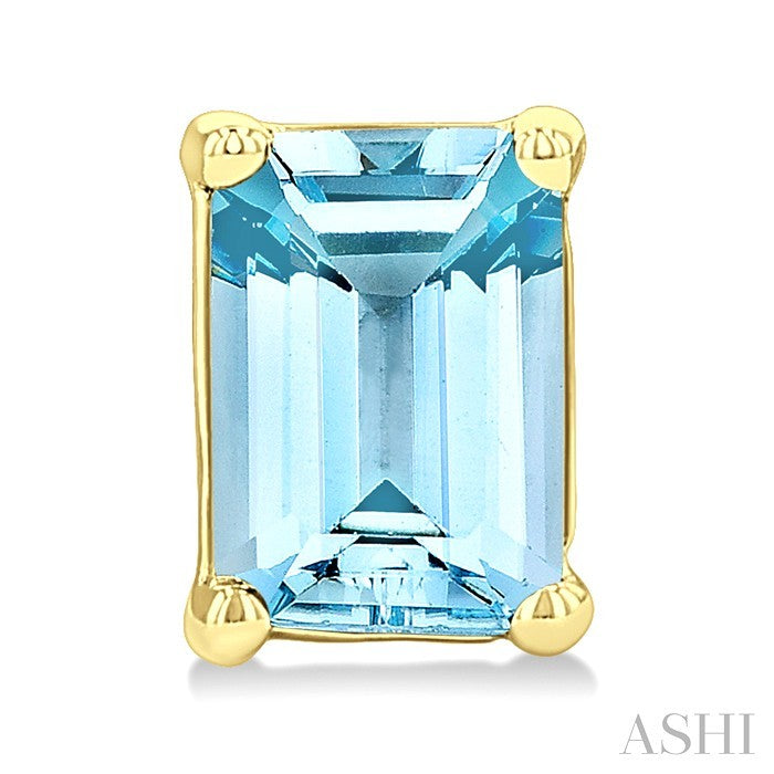 4X3 MM Octagon Shape Aquamarine Semi-Precious Stud Earrings in 10K Yellow Gold