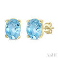 4X3 MM Oval Shape Aquamarine Semi-Precious Stud Earrings in 10K Yellow Gold