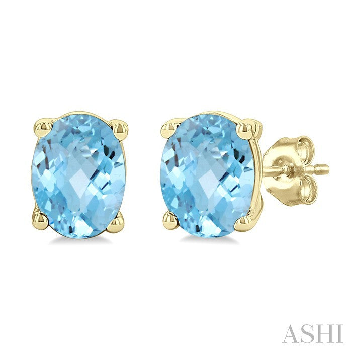 4X3 MM Oval Shape Aquamarine Semi-Precious Stud Earrings in 10K Yellow Gold