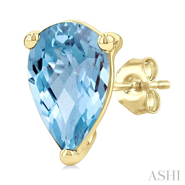 4X3 MM Pear Shape Aquamarine Semi-Precious Stud Earrings in 10K Yellow Gold