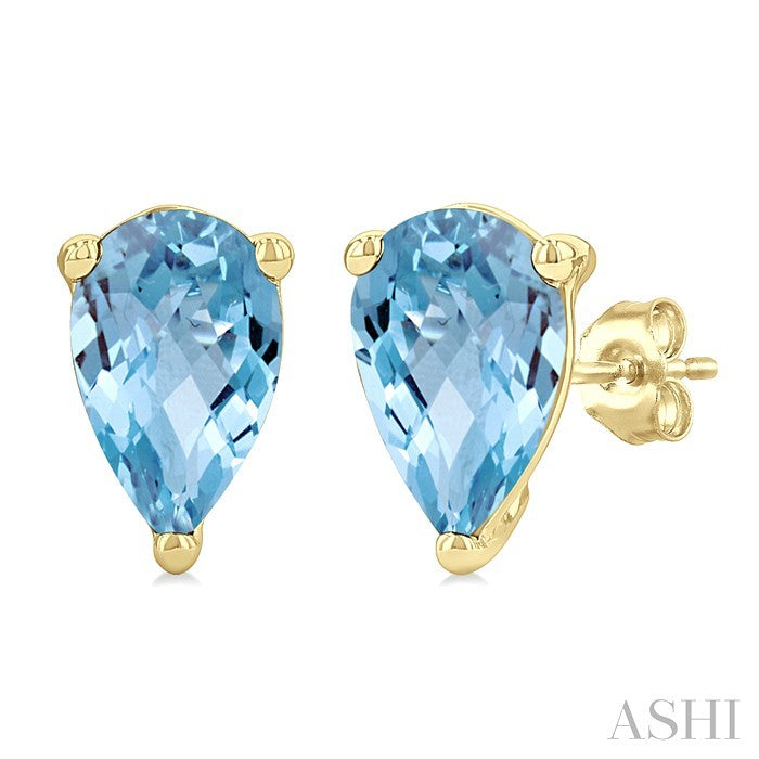 4X3 MM Pear Shape Aquamarine Semi-Precious Stud Earrings in 10K Yellow Gold