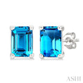 4X3 MM Octagon Shape Blue Topaz Semi-Precious Stud Earrings in 10K White Gold