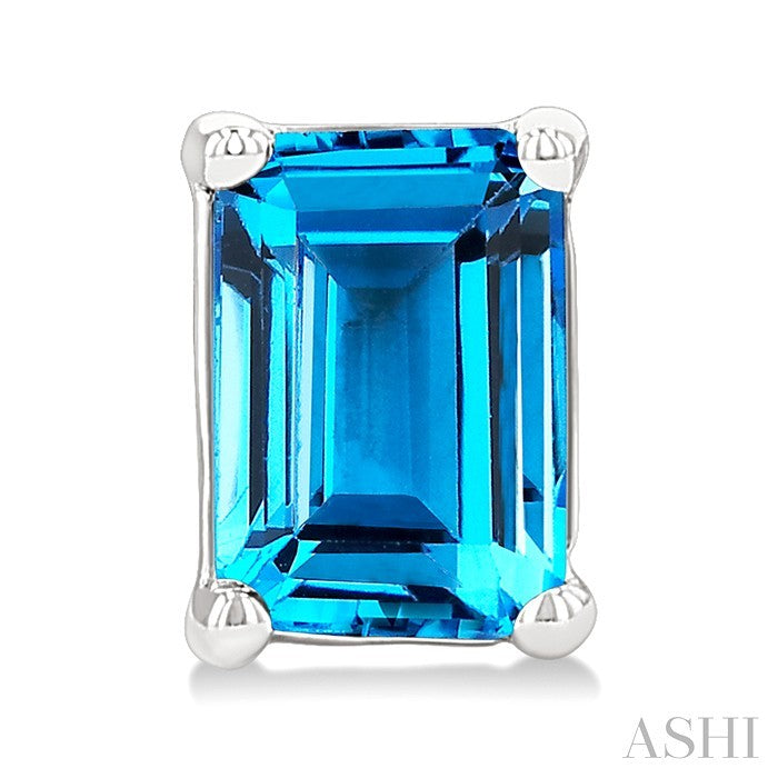 4X3 MM Octagon Shape Blue Topaz Semi-Precious Stud Earrings in 10K White Gold