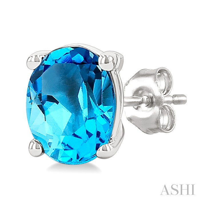 4X3 MM Oval Shape Blue Topaz Semi-Precious Stud Earrings in 10K White Gold